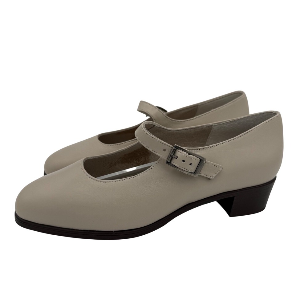 Munro American Womens 7 WW Beige Leather Mary Jane Pumps Made In USA